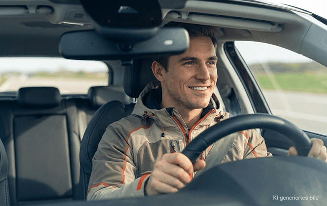 Mann sitzt im Auto von Sport Auto Plus